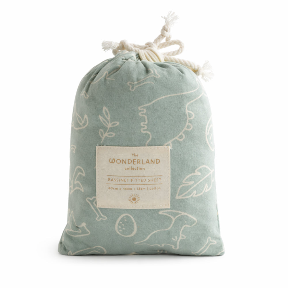 Wonderland Baby Collection Bassinet Fitted Sheet - DINOSAUR OUTLINE